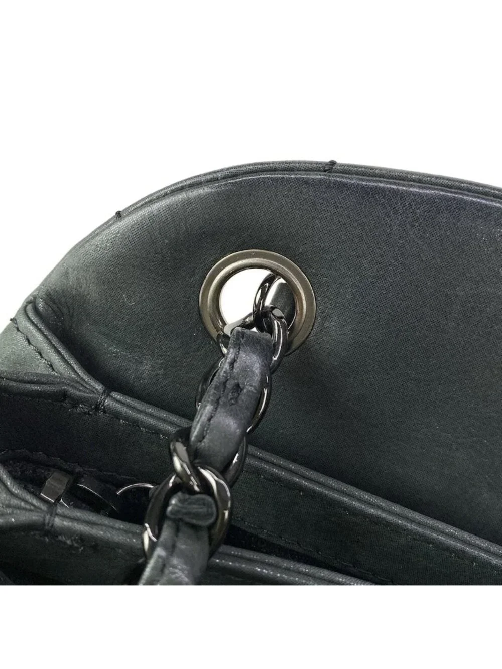 Chanel Shoulder Bag Mademoiselle Bowling Black Chain Silver Leather